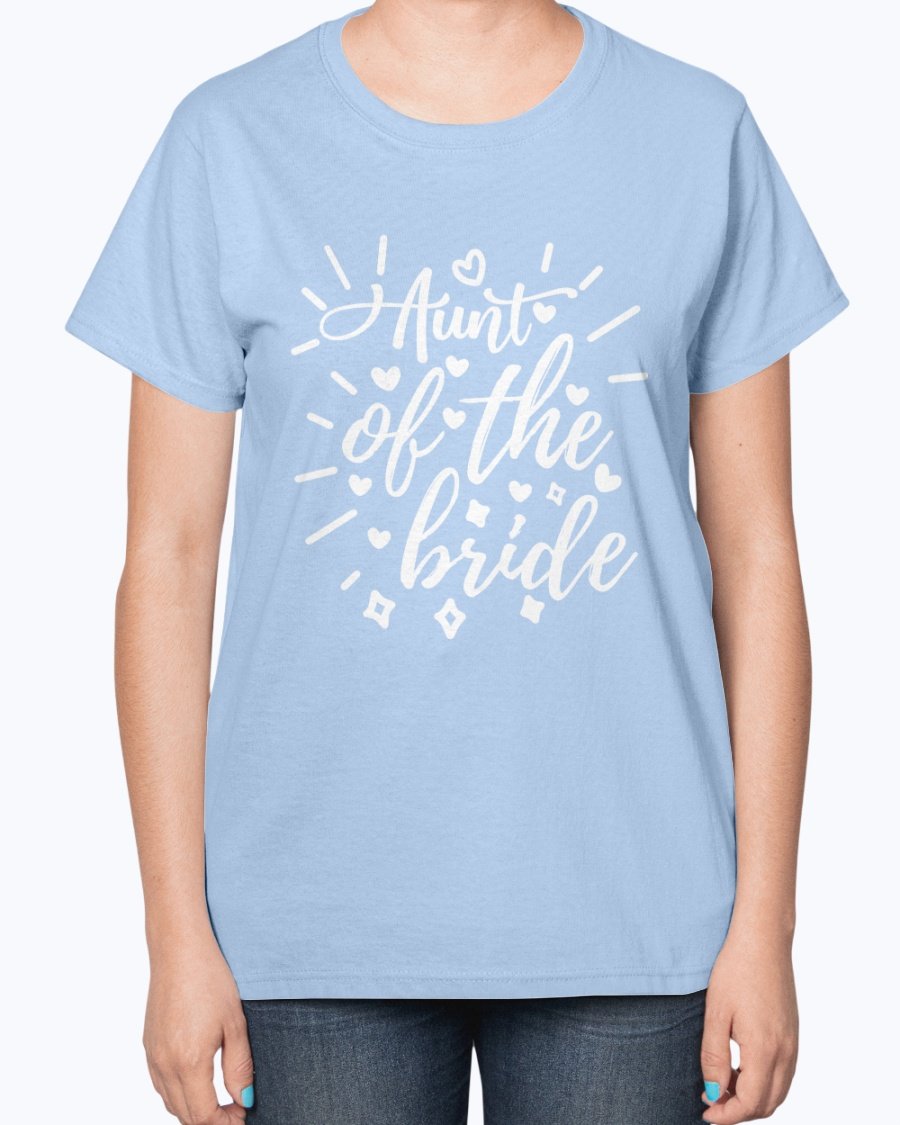 Aunt of the Bride Ladies T-Shirt featuring a stylish design, perfect for wedding celebrations.