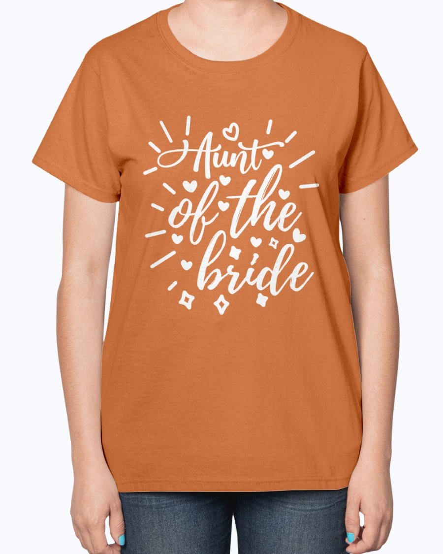Aunt of the Bride Ladies T-Shirt featuring a stylish design, perfect for wedding celebrations.