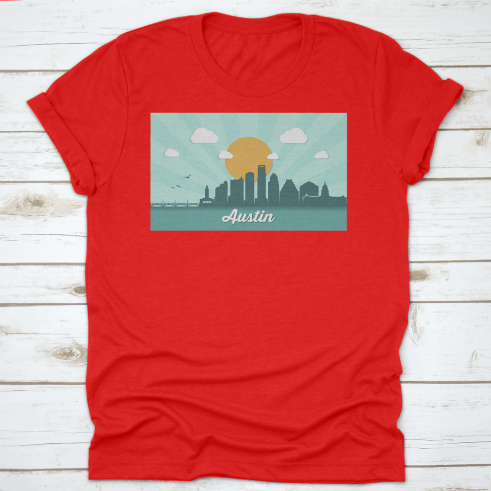 A detailed vector illustration of the Austin skyline featuring iconic buildings and structures.