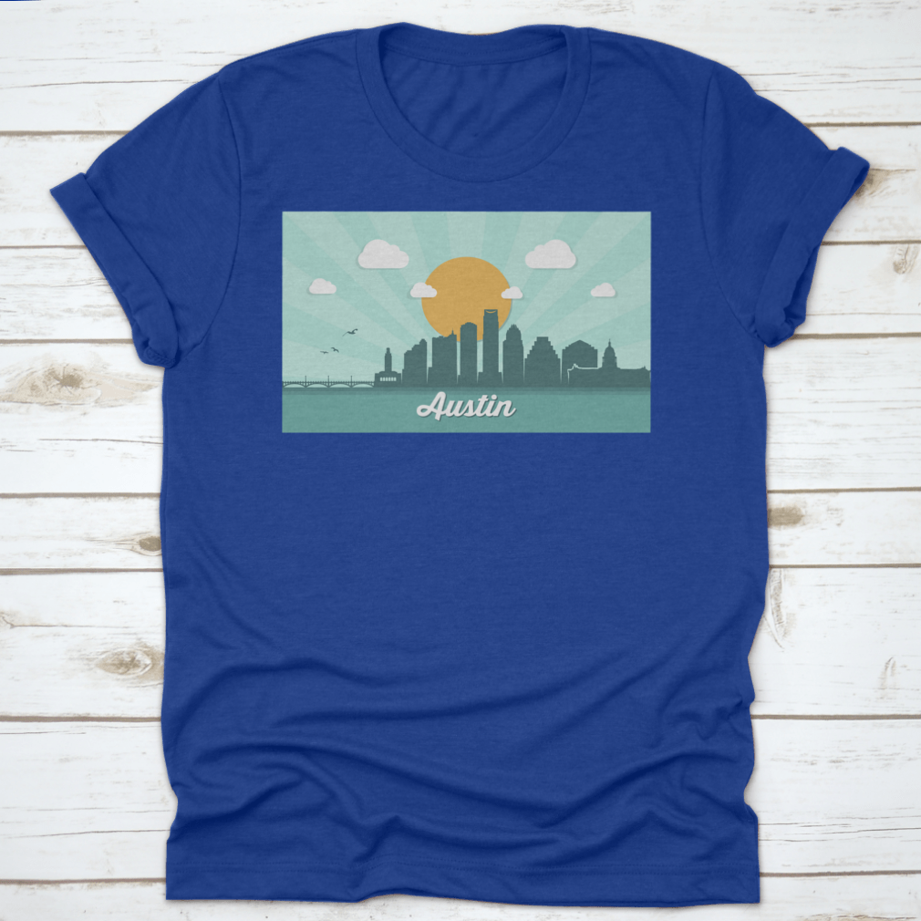 A detailed vector illustration of the Austin skyline featuring iconic buildings and structures.