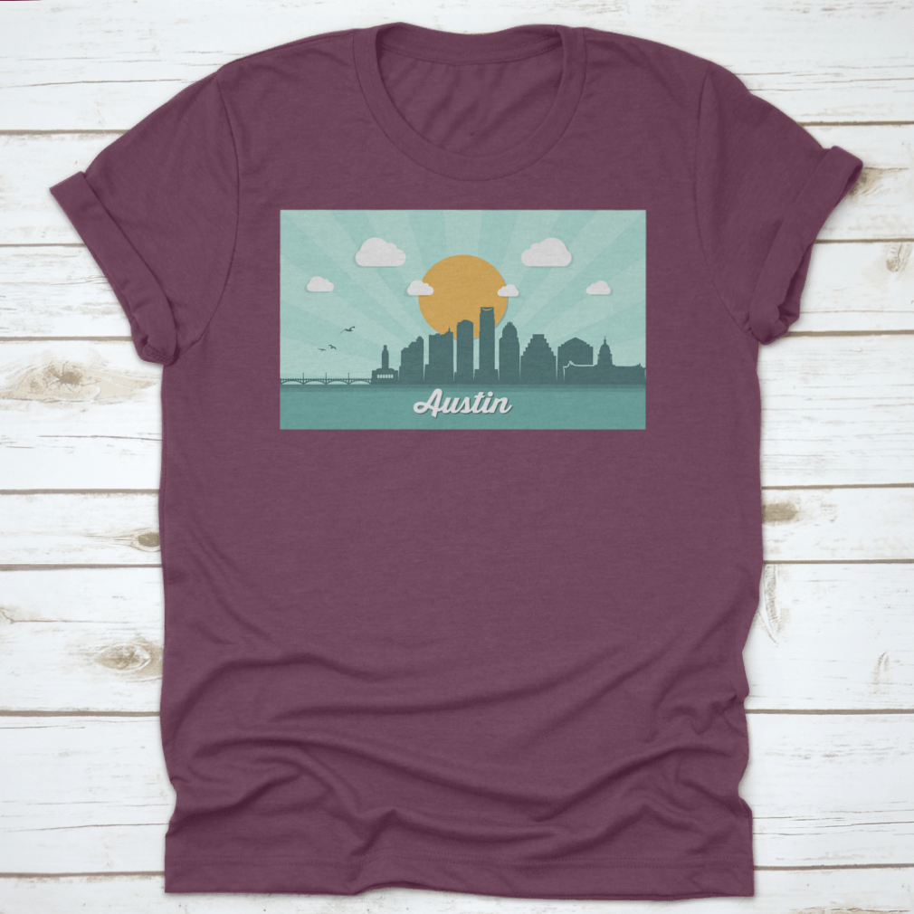 A detailed vector illustration of the Austin skyline featuring iconic buildings and structures.