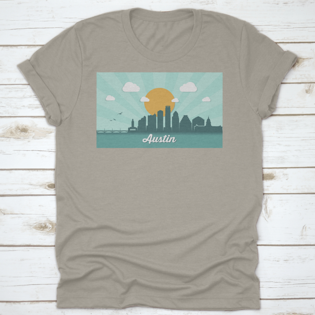 A detailed vector illustration of the Austin skyline featuring iconic buildings and structures.