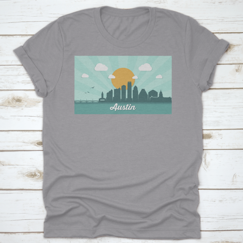 A detailed vector illustration of the Austin skyline featuring iconic buildings and structures.