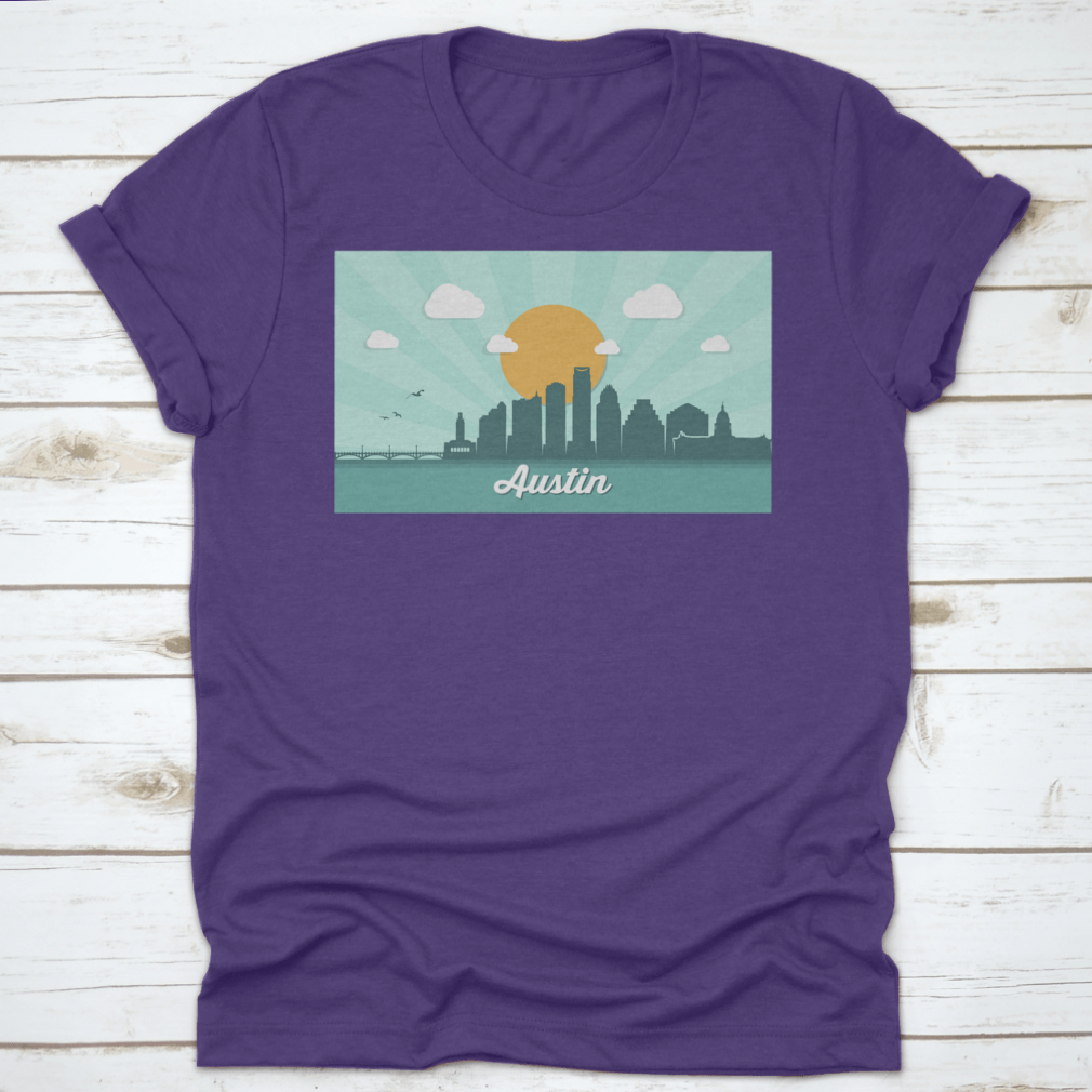 A detailed vector illustration of the Austin skyline featuring iconic buildings and structures.
