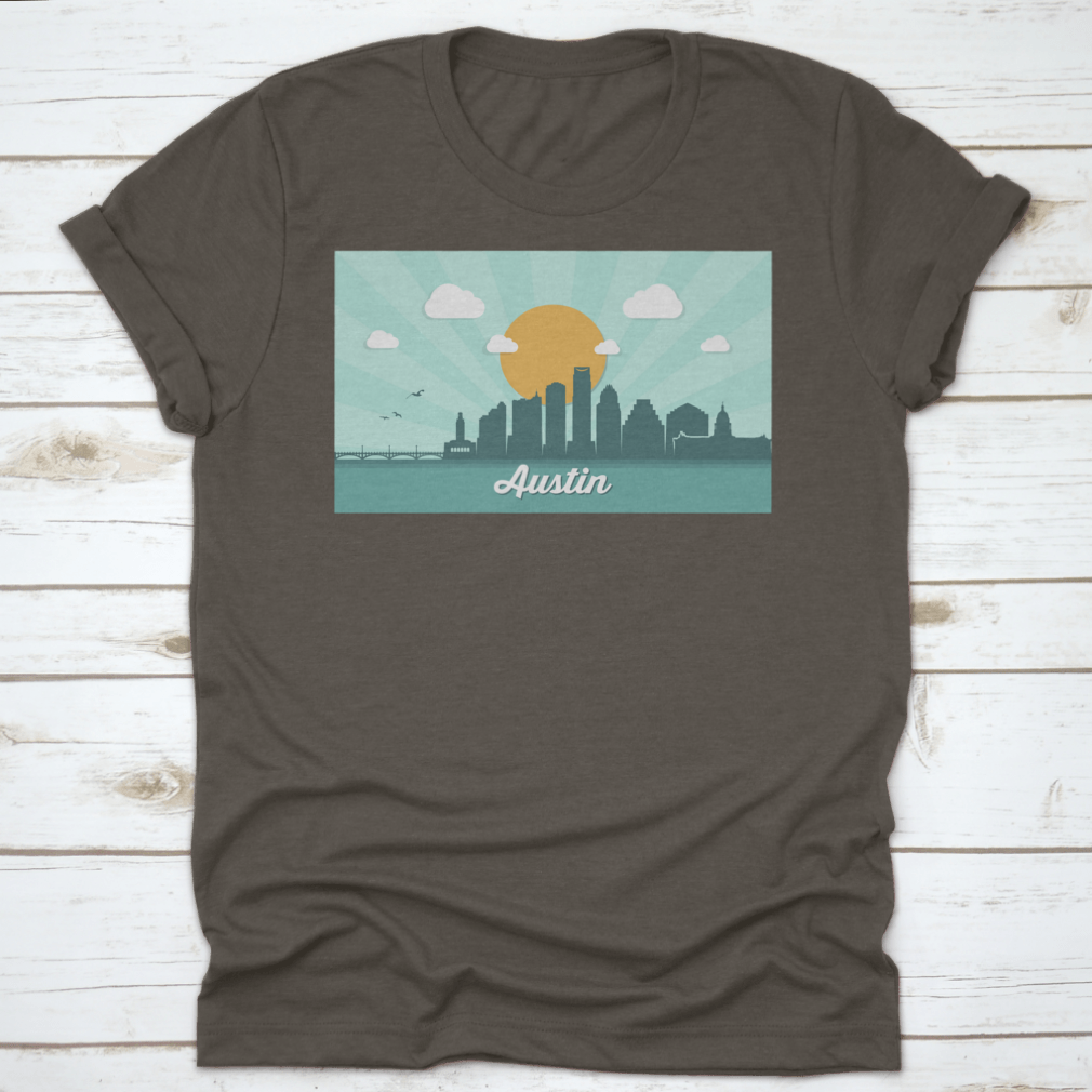 A detailed vector illustration of the Austin skyline featuring iconic buildings and structures.