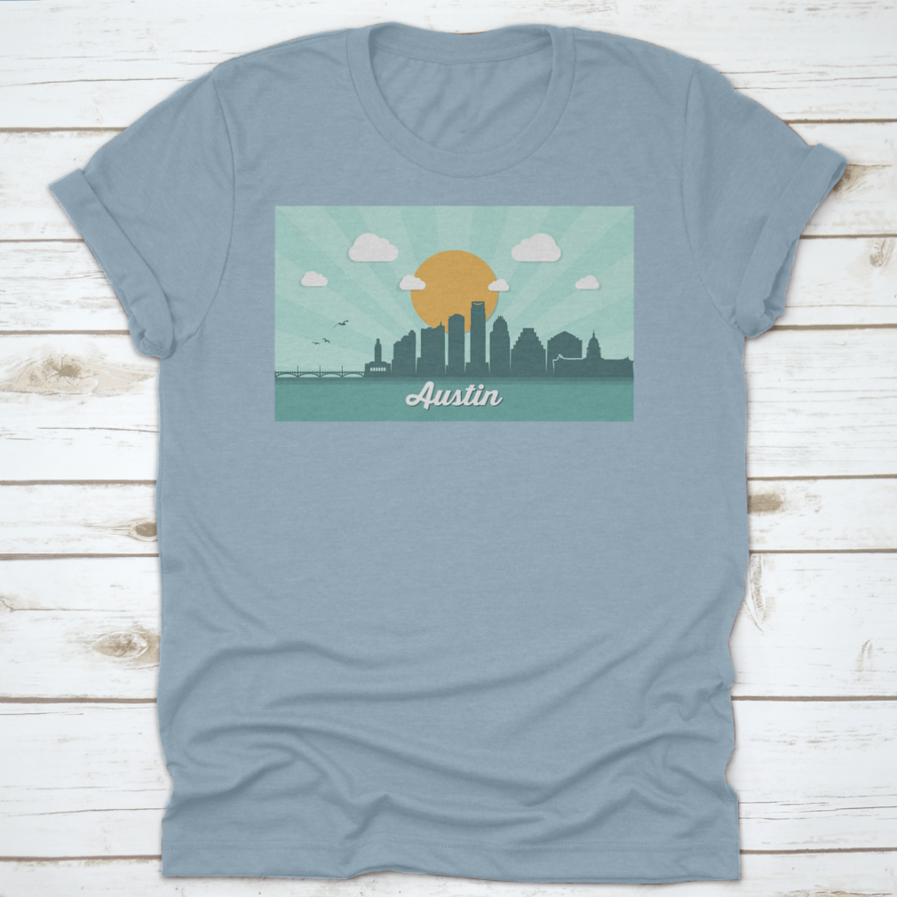 A detailed vector illustration of the Austin skyline featuring iconic buildings and structures.