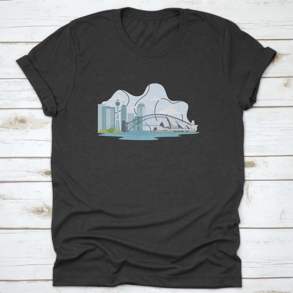 A stylish t-shirt featuring the Australia skyline and landmarks, made from 100% cotton for comfort and durability.