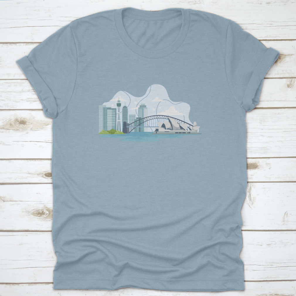 A stylish t-shirt featuring the Australia skyline and landmarks, made from 100% cotton for comfort and durability.