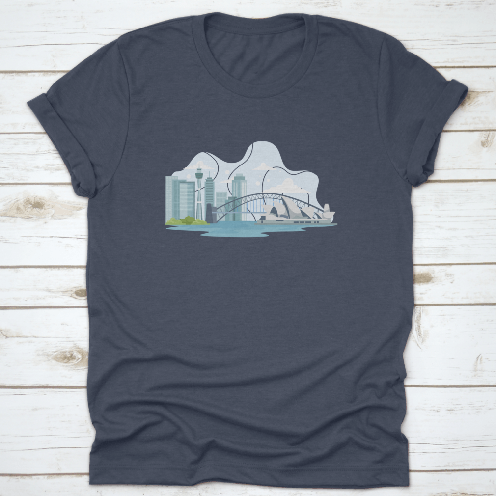 A stylish t-shirt featuring the Australia skyline and landmarks, made from 100% cotton for comfort and durability.