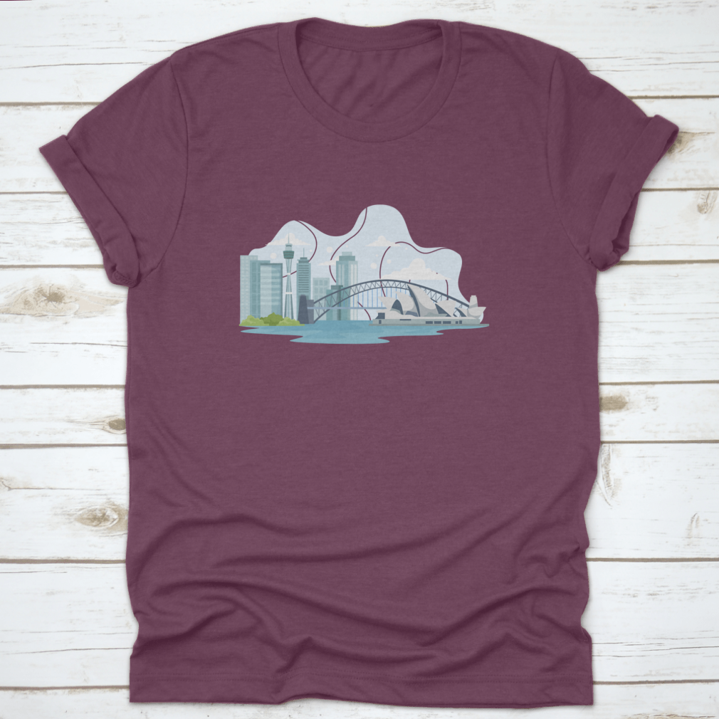 A stylish t-shirt featuring the Australia skyline and landmarks, made from 100% cotton for comfort and durability.