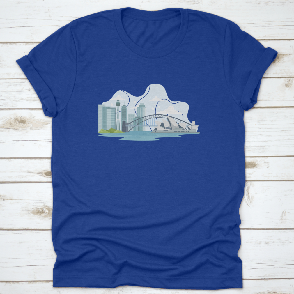 A stylish t-shirt featuring the Australia skyline and landmarks, made from 100% cotton for comfort and durability.