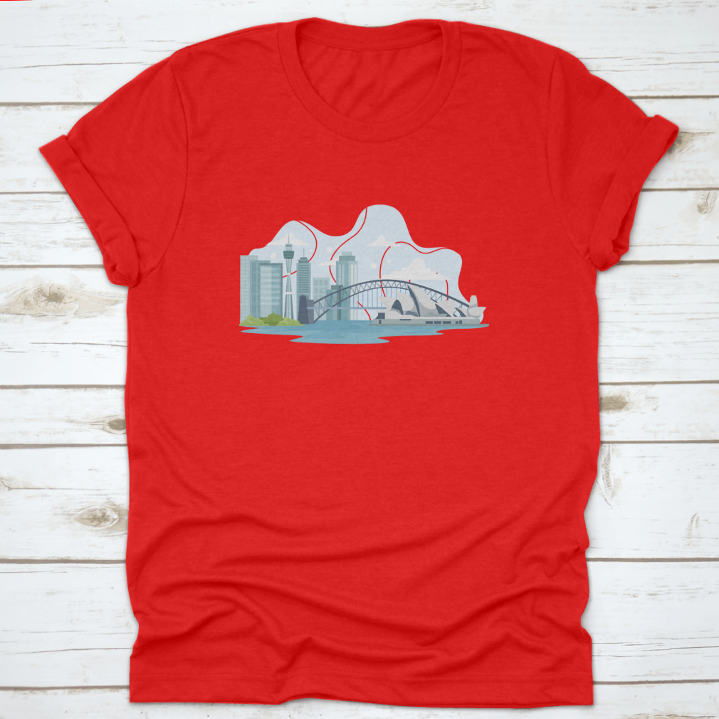 A stylish t-shirt featuring the Australia skyline and landmarks, made from 100% cotton for comfort and durability.