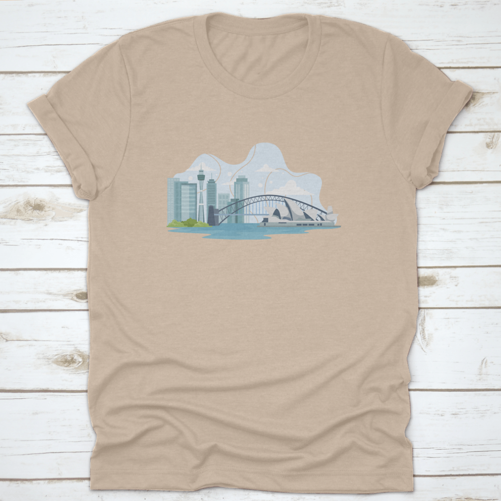 A stylish t-shirt featuring the Australia skyline and landmarks, made from 100% cotton for comfort and durability.