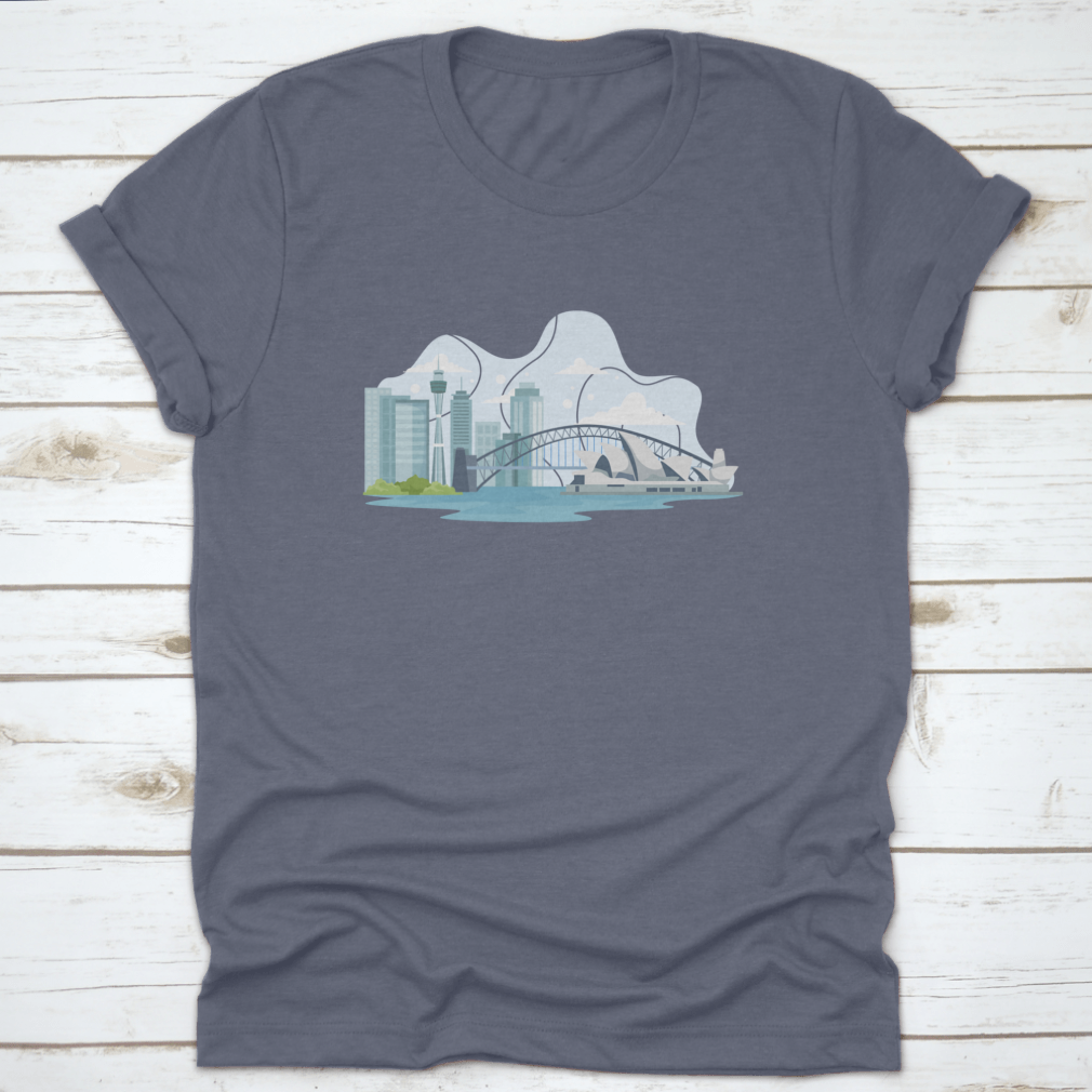 A stylish t-shirt featuring the Australia skyline and landmarks, made from 100% cotton for comfort and durability.