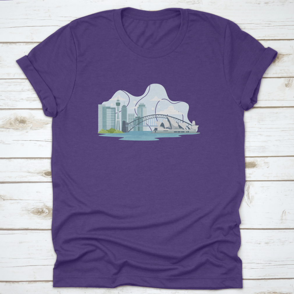 A stylish t-shirt featuring the Australia skyline and landmarks, made from 100% cotton for comfort and durability.