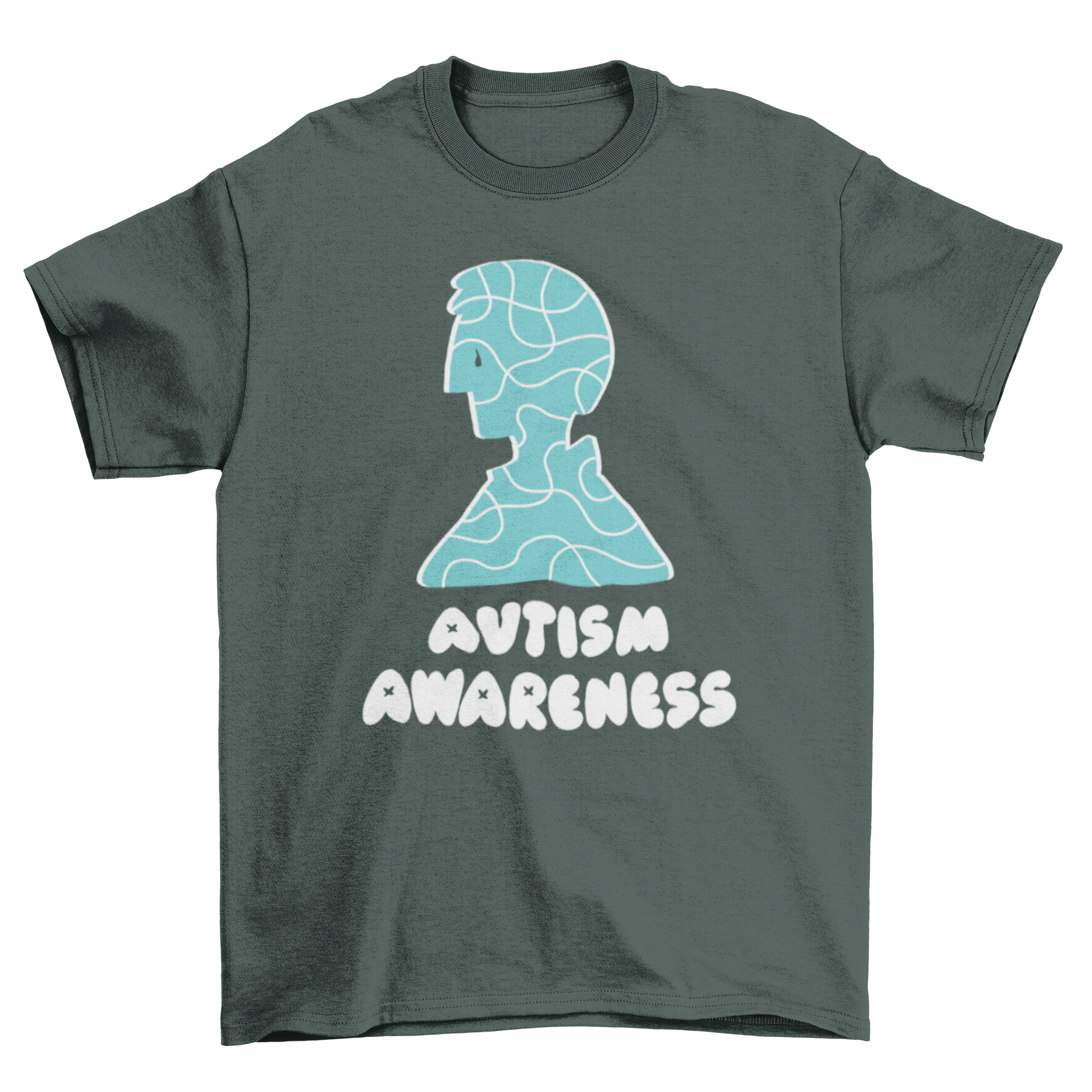 Autism Awareness Support T-shirt featuring a colorful man silhouette and the quote 'AUTISM AWARENESS'.