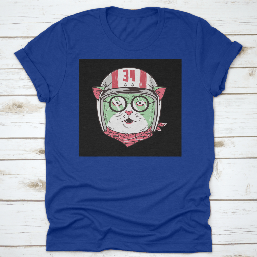 A cute T-shirt featuring an aviator cat design, showcasing a playful and stylish look for cat lovers.