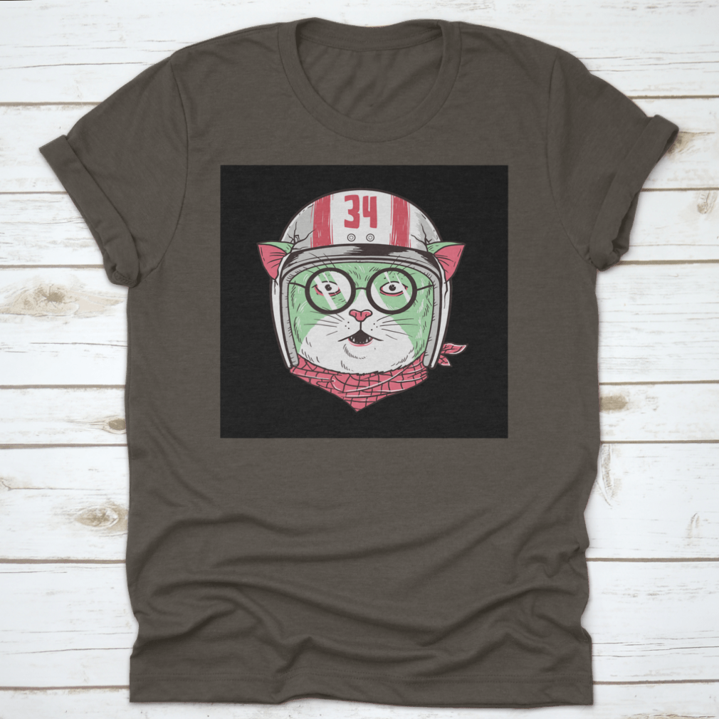A cute T-shirt featuring an aviator cat design, showcasing a playful and stylish look for cat lovers.