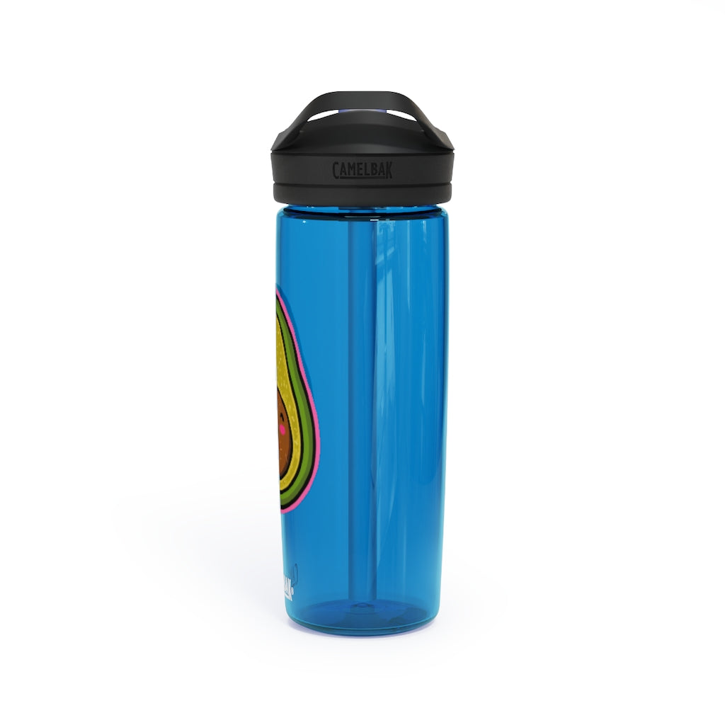 Avocado CamelBak Eddy® Water Bottle in 20oz and 25oz sizes, showcasing its durable design and spill-proof biting valve.