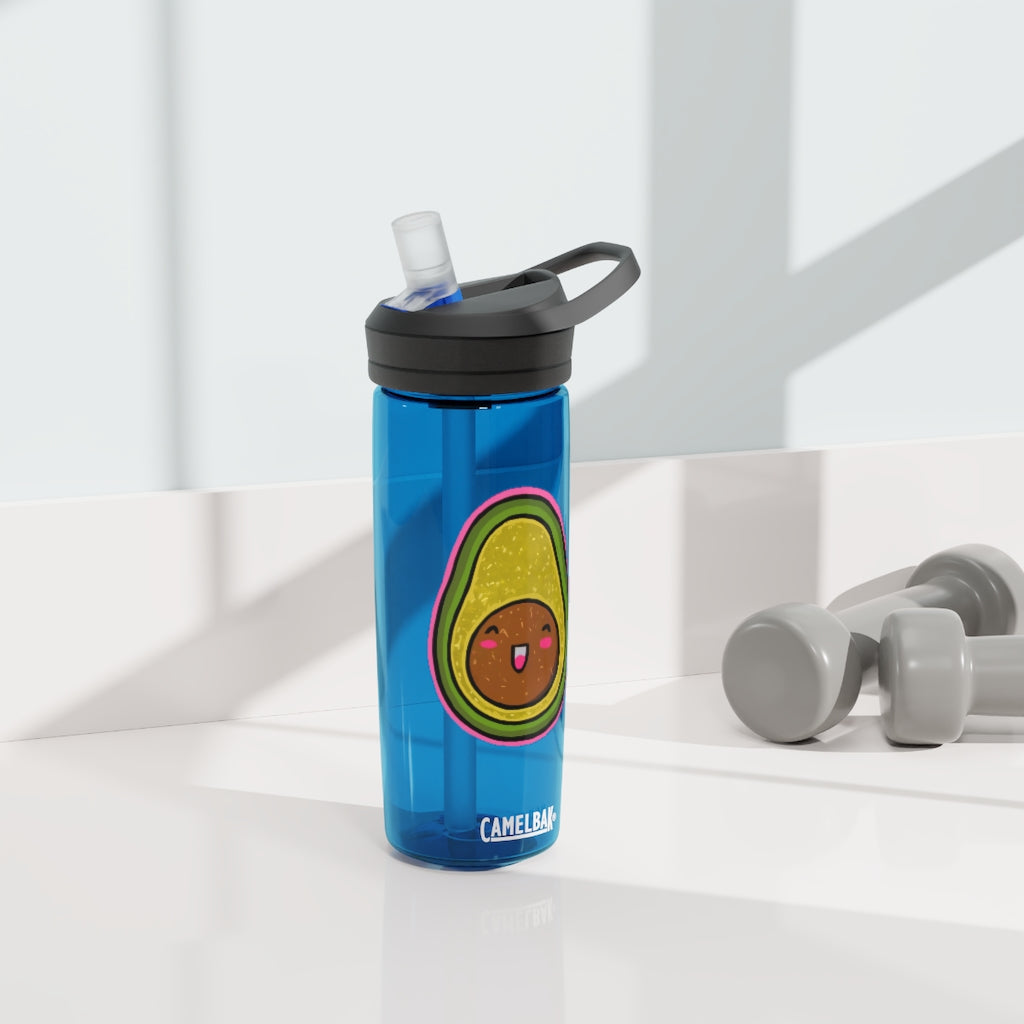Avocado CamelBak Eddy® Water Bottle in 20oz and 25oz sizes, showcasing its durable design and spill-proof biting valve.