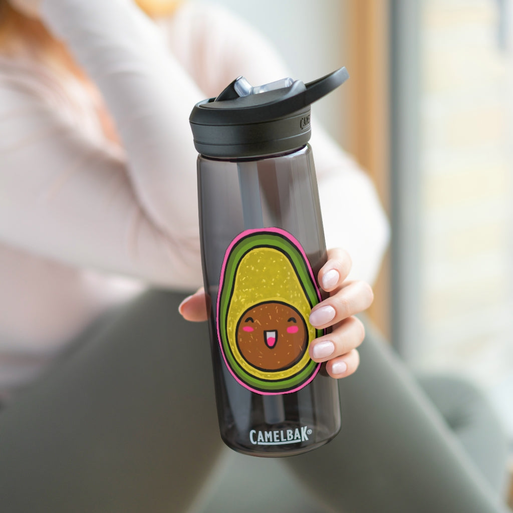 Avocado CamelBak Eddy® Water Bottle in 20oz and 25oz sizes, showcasing its durable design and spill-proof biting valve.