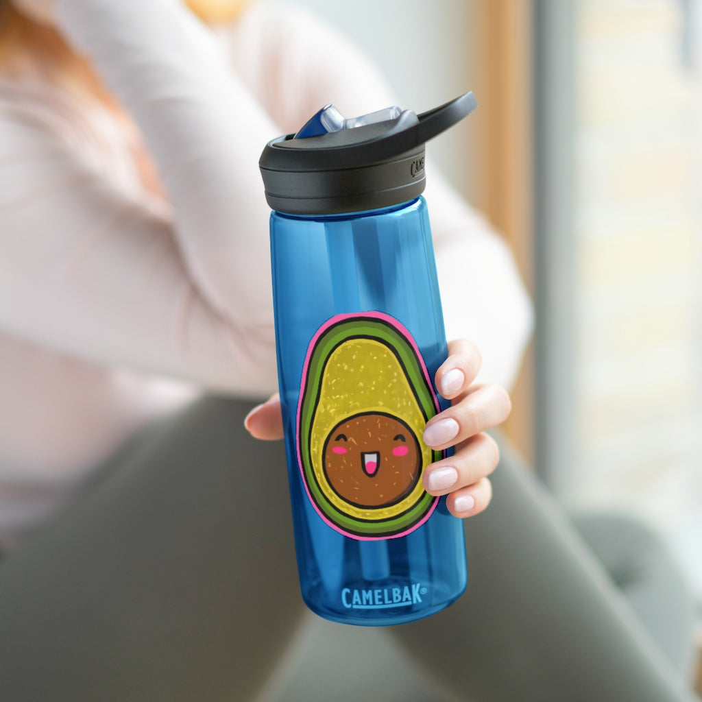 Avocado CamelBak Eddy® Water Bottle in 20oz and 25oz sizes, showcasing its durable design and spill-proof biting valve.