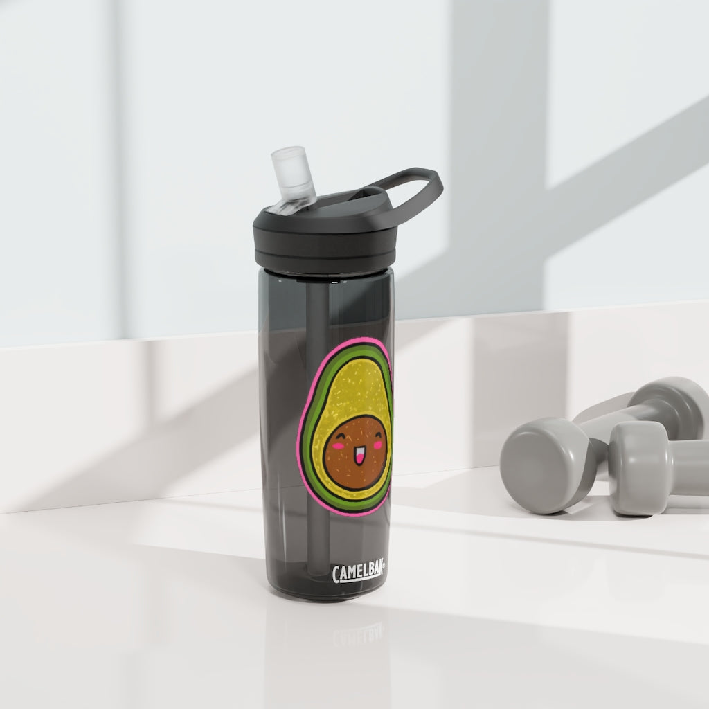 Avocado CamelBak Eddy® Water Bottle in 20oz and 25oz sizes, showcasing its durable design and spill-proof biting valve.