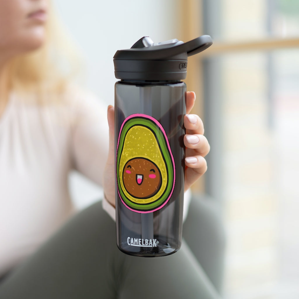 Avocado CamelBak Eddy® Water Bottle in 20oz and 25oz sizes, showcasing its durable design and spill-proof biting valve.