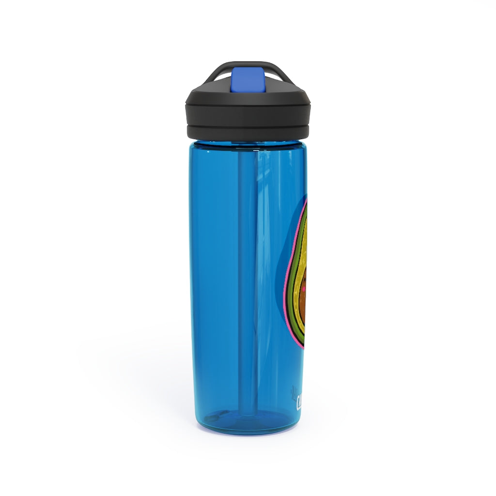 Avocado CamelBak Eddy® Water Bottle in 20oz and 25oz sizes, showcasing its durable design and spill-proof biting valve.