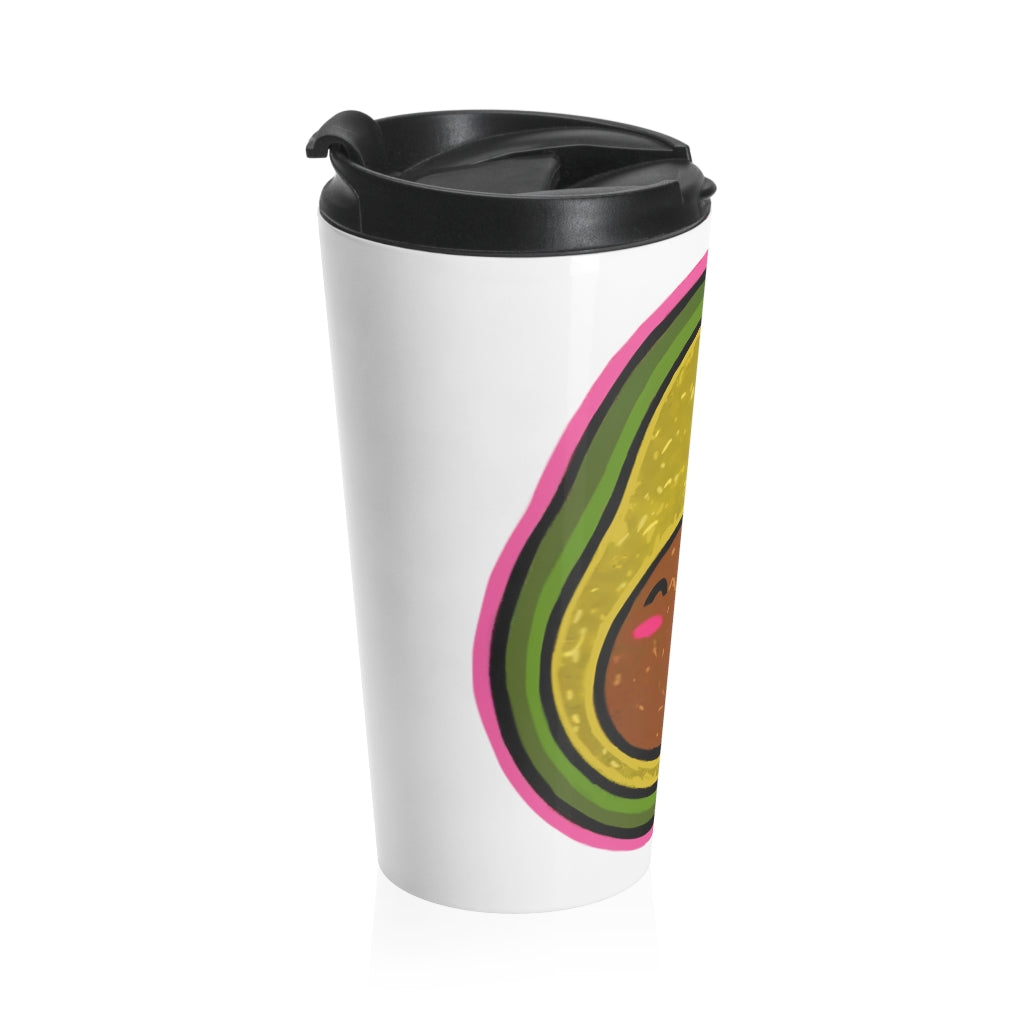 Avocado Stainless Steel Travel Mug with black lid, featuring a vibrant avocado design.