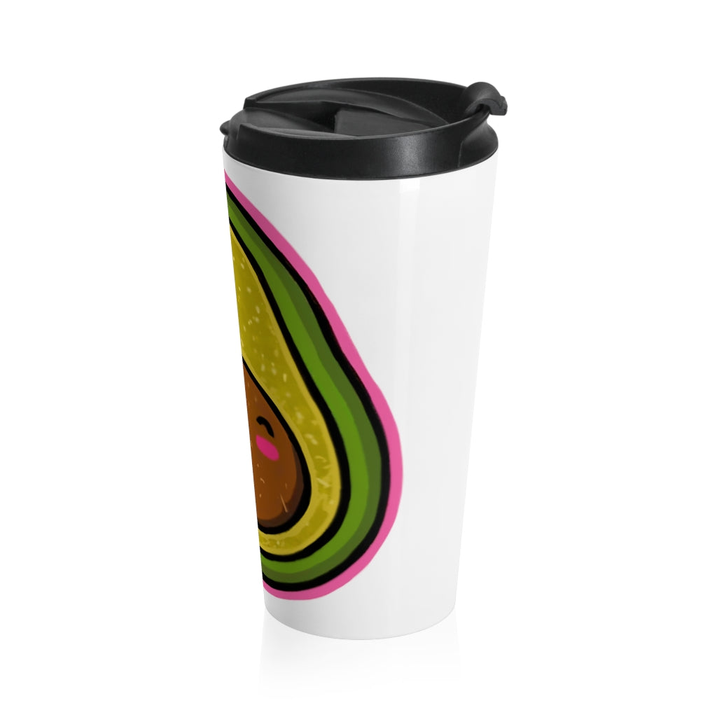 Avocado Stainless Steel Travel Mug with black lid, featuring a vibrant avocado design.