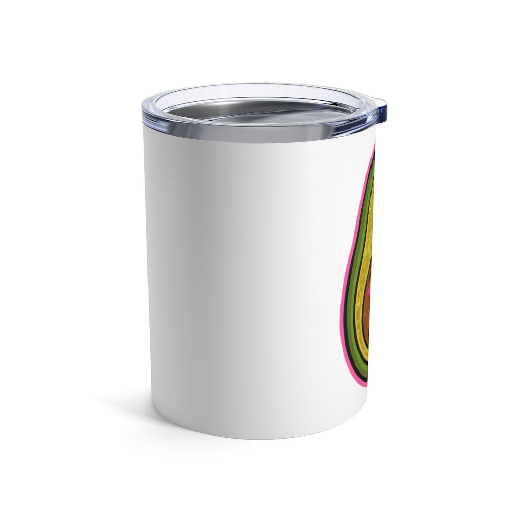 Avocado Tumbler 10oz made of stainless steel with a see-thru plastic lid, showcasing its sleek design and rounded corners.