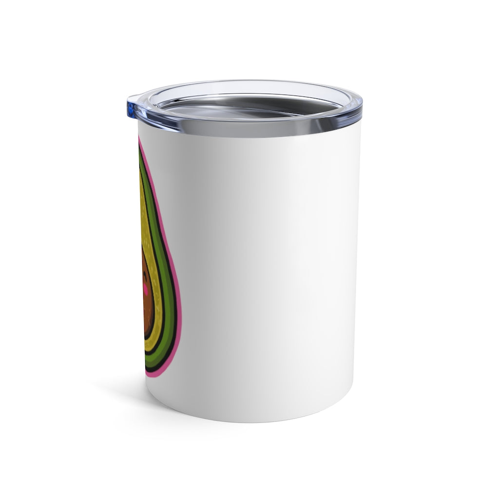Avocado Tumbler 10oz made of stainless steel with a see-thru plastic lid, showcasing its sleek design and rounded corners.