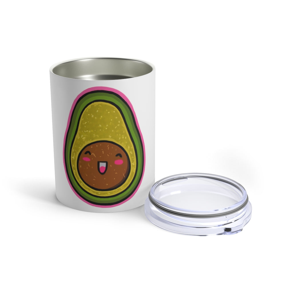Avocado Tumbler 10oz made of stainless steel with a see-thru plastic lid, showcasing its sleek design and rounded corners.