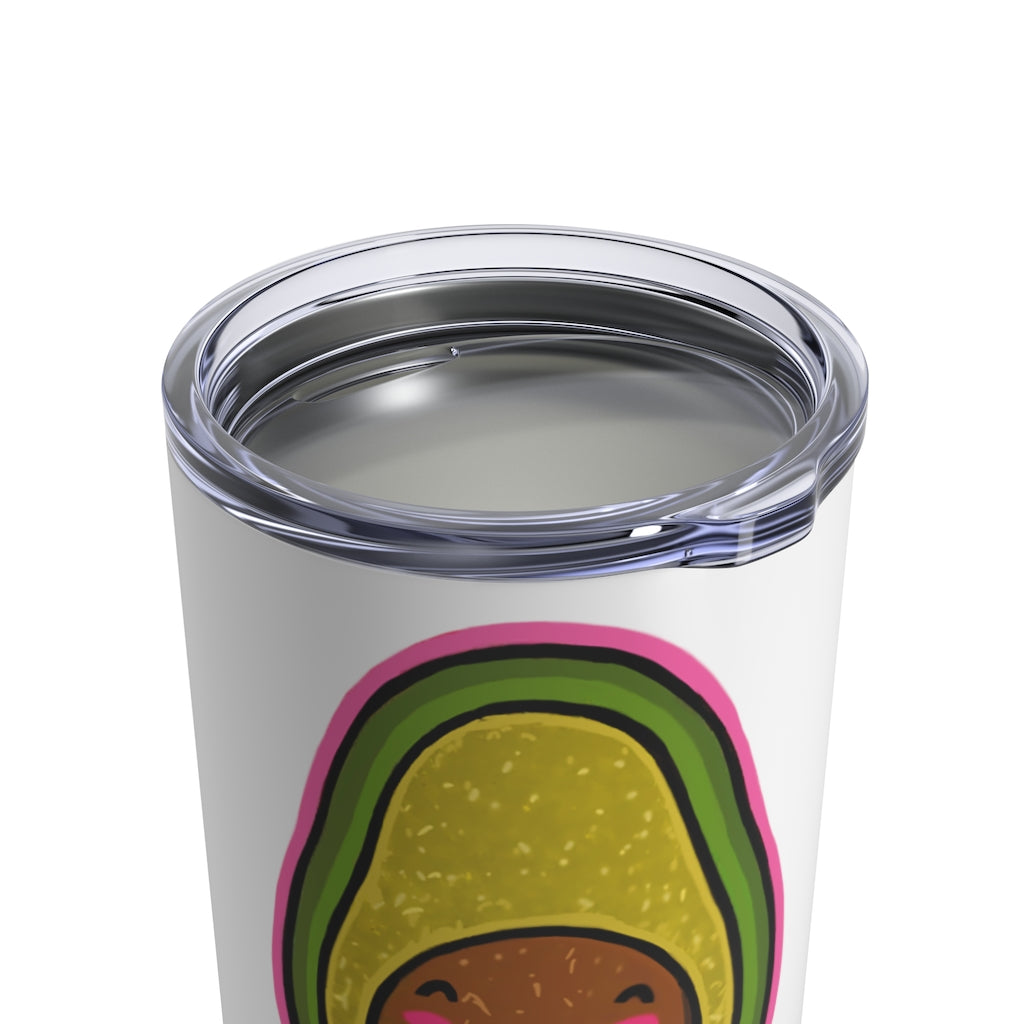 Avocado Tumbler 10oz made of stainless steel with a see-thru plastic lid, showcasing its sleek design and rounded corners.