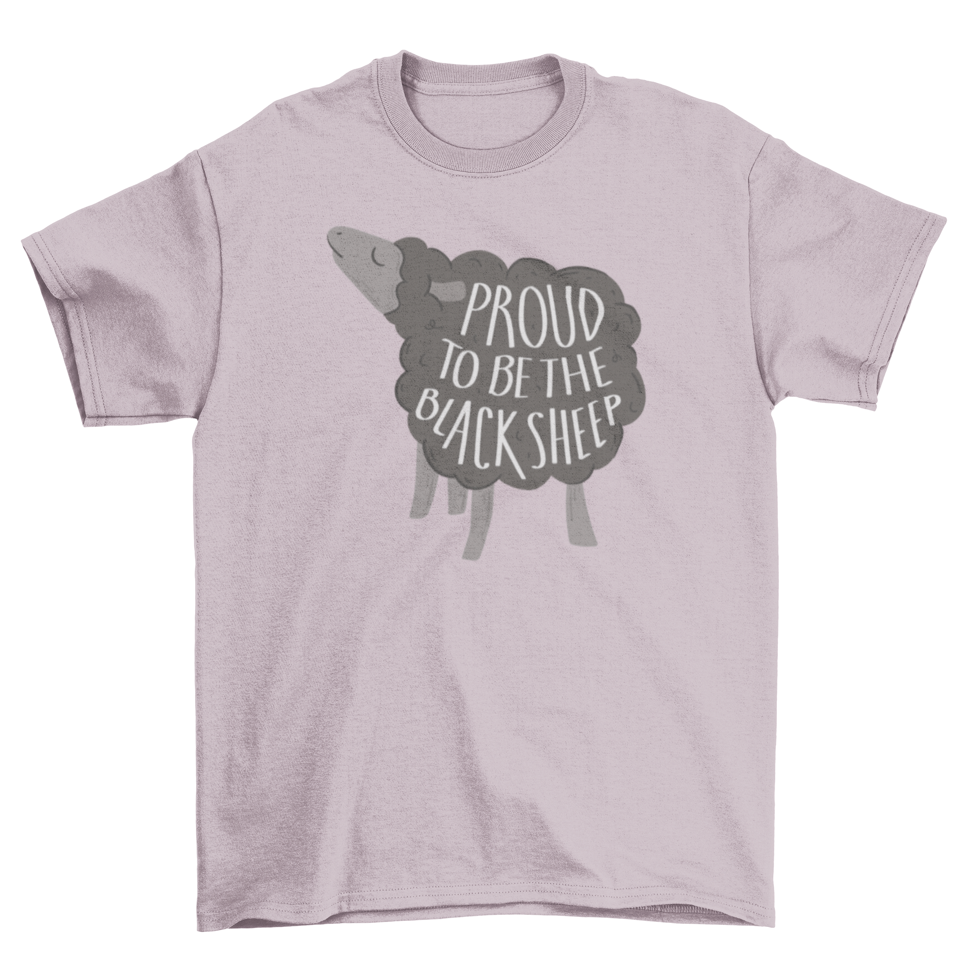 Awesome black sheep quote t-shirt featuring a black sheep graphic and the quote 'Proud to be the black sheep' in stylish font.