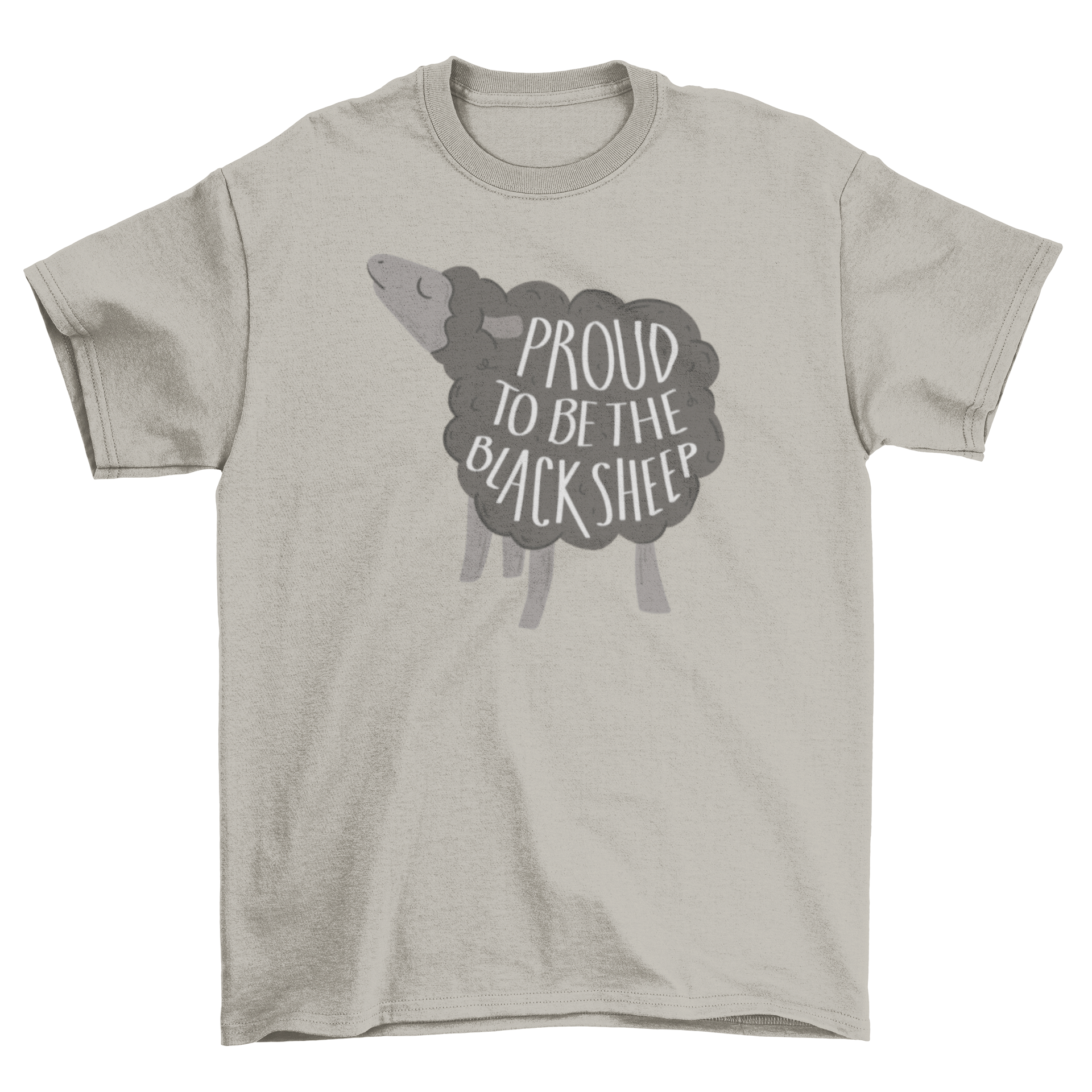 Awesome black sheep quote t-shirt featuring a black sheep graphic and the quote 'Proud to be the black sheep' in stylish font.