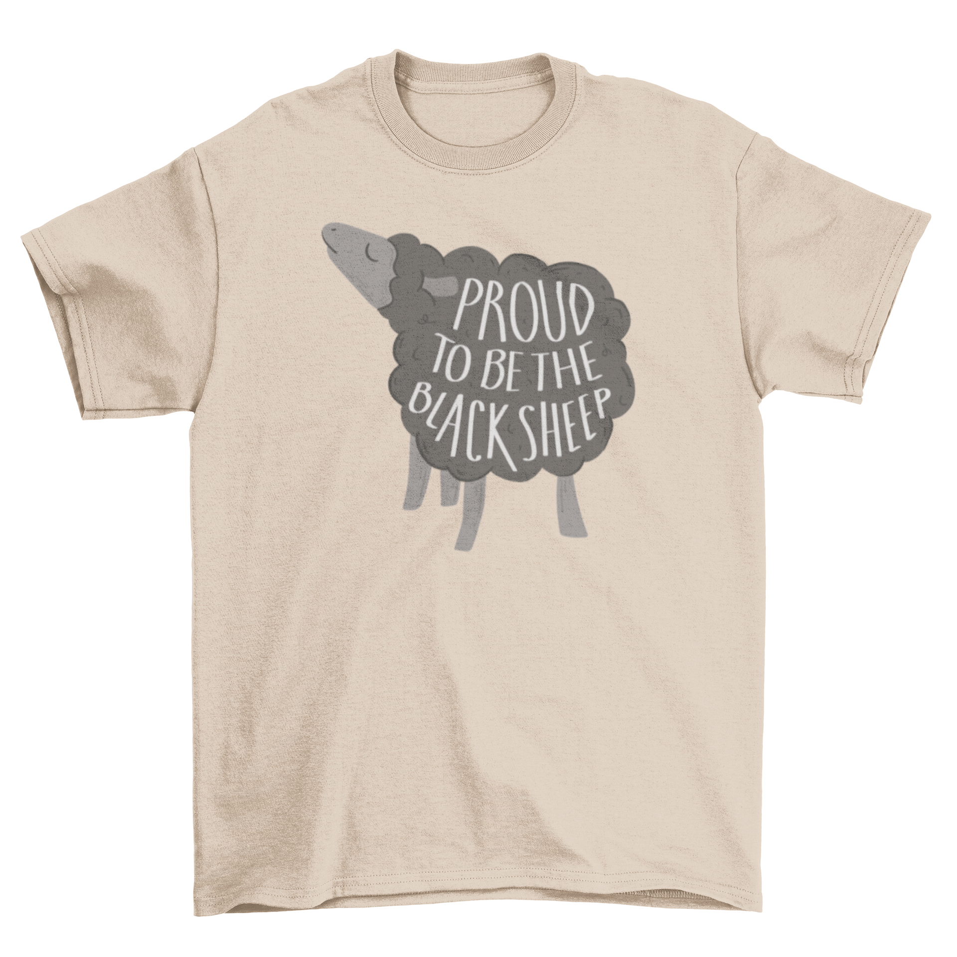 Awesome black sheep quote t-shirt featuring a black sheep graphic and the quote 'Proud to be the black sheep' in stylish font.