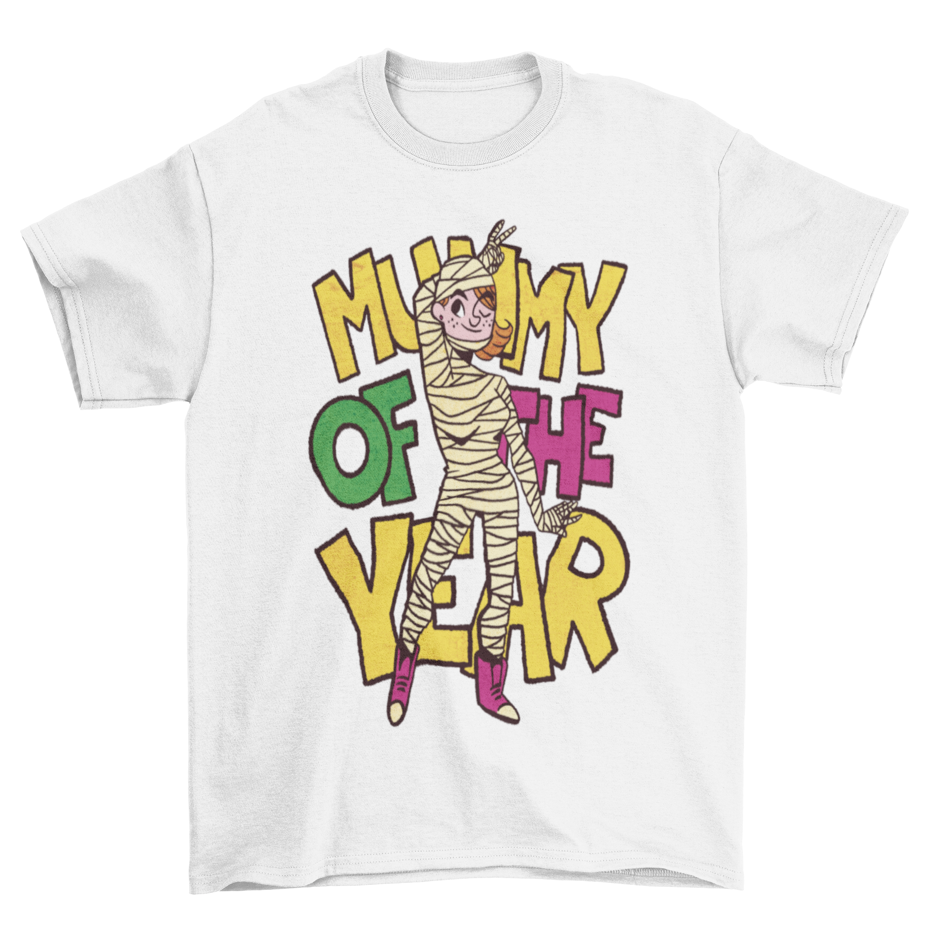 Stylish t-shirt featuring the quote 'Mummy of the Year' with a mummy mother design.