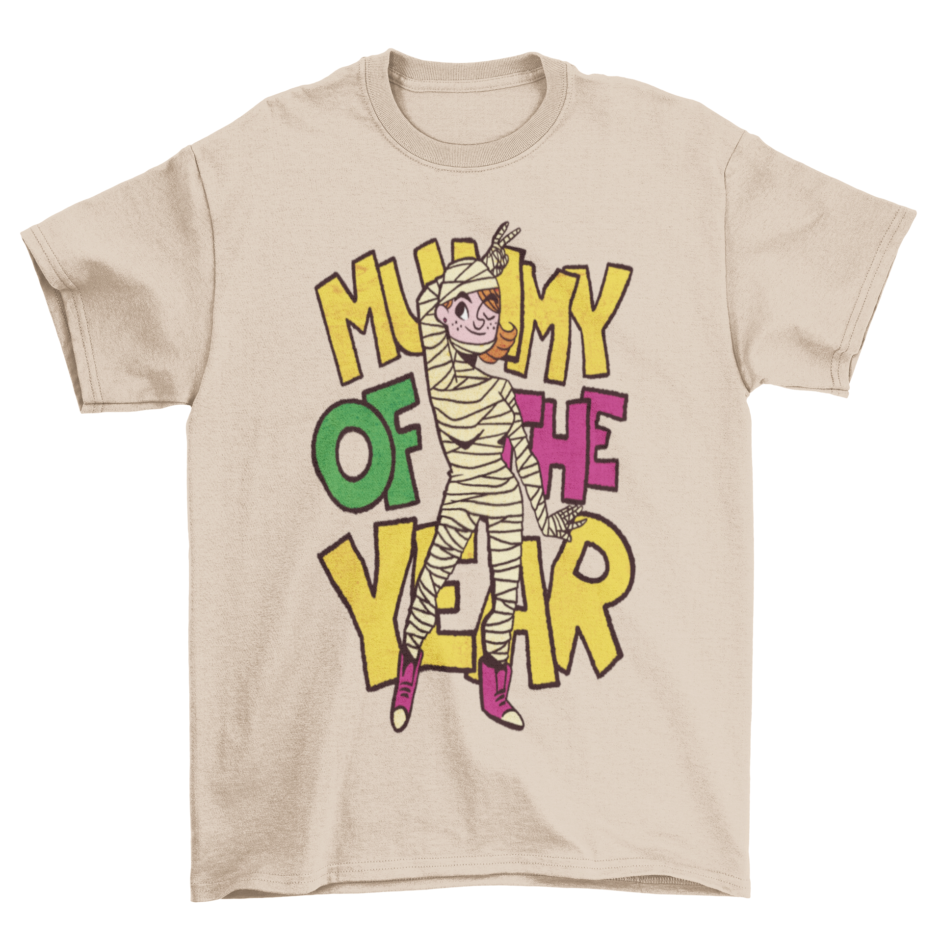 Stylish t-shirt featuring the quote 'Mummy of the Year' with a mummy mother design.