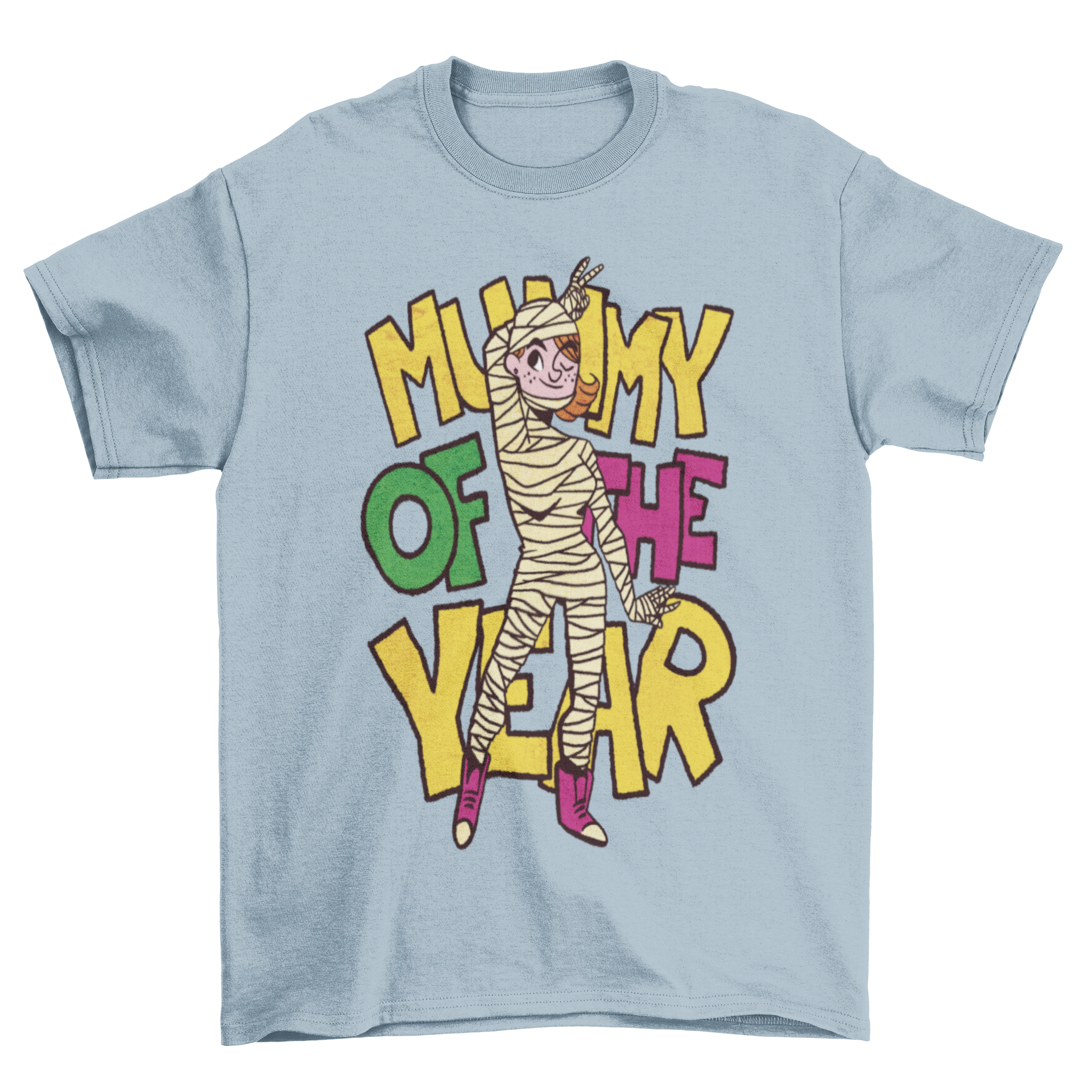 Stylish t-shirt featuring the quote 'Mummy of the Year' with a mummy mother design.