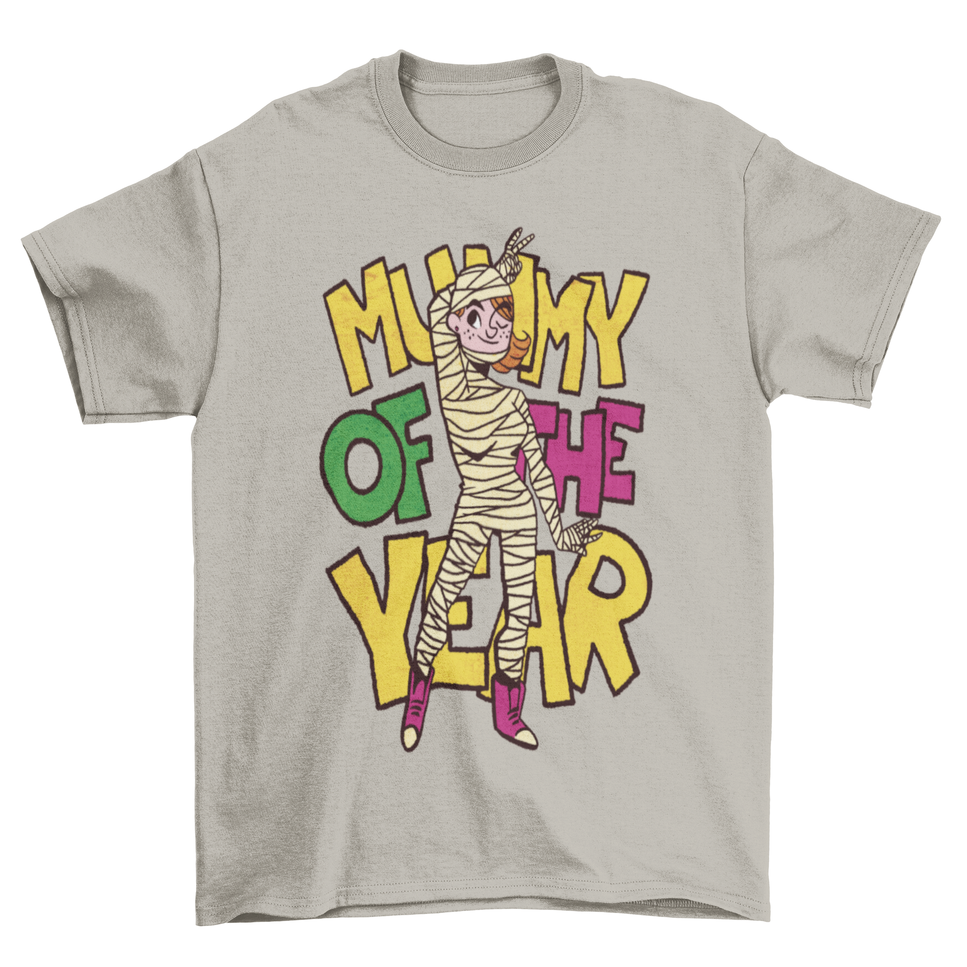 Stylish t-shirt featuring the quote 'Mummy of the Year' with a mummy mother design.
