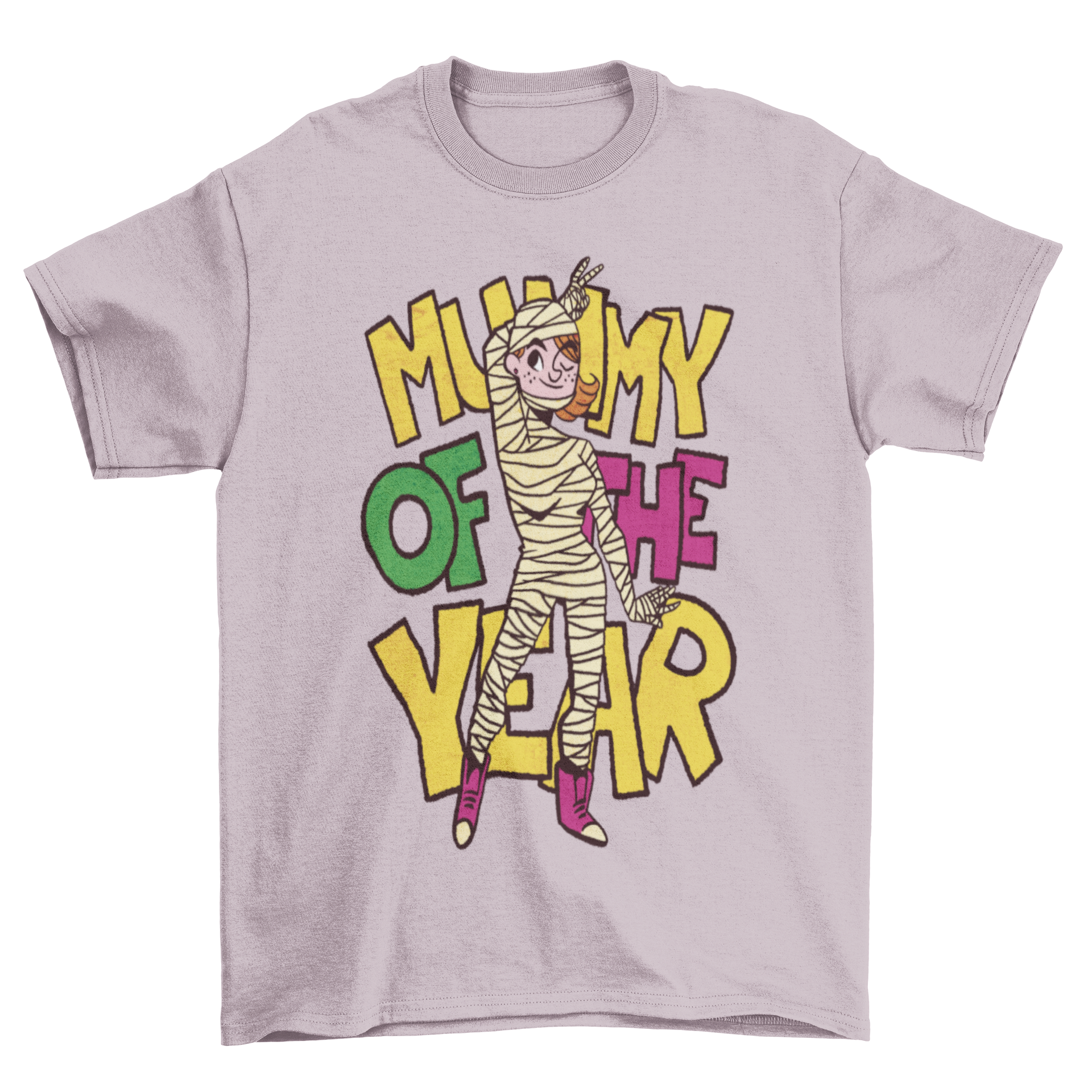 Stylish t-shirt featuring the quote 'Mummy of the Year' with a mummy mother design.