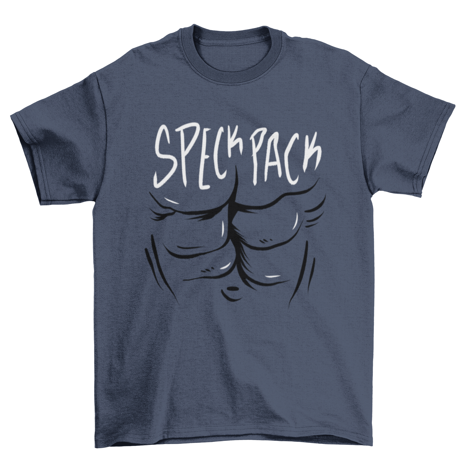 Awesome Fashion Six Pack Body Abs T-shirt featuring a six-pack design and the quote 'Speck pack' in a stylish layout.