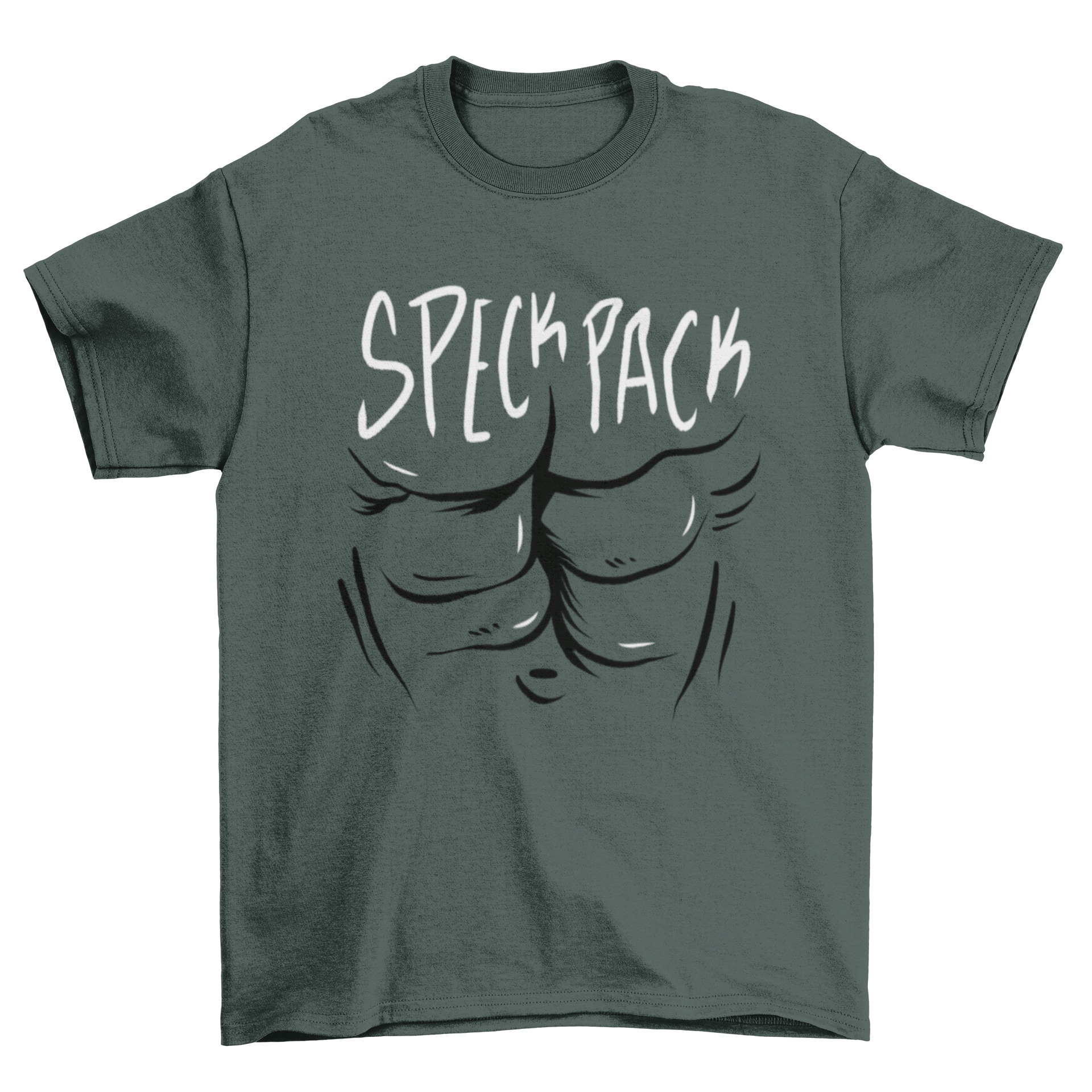 Awesome Fashion Six Pack Body Abs T-shirt featuring a six-pack design and the quote 'Speck pack' in a stylish layout.