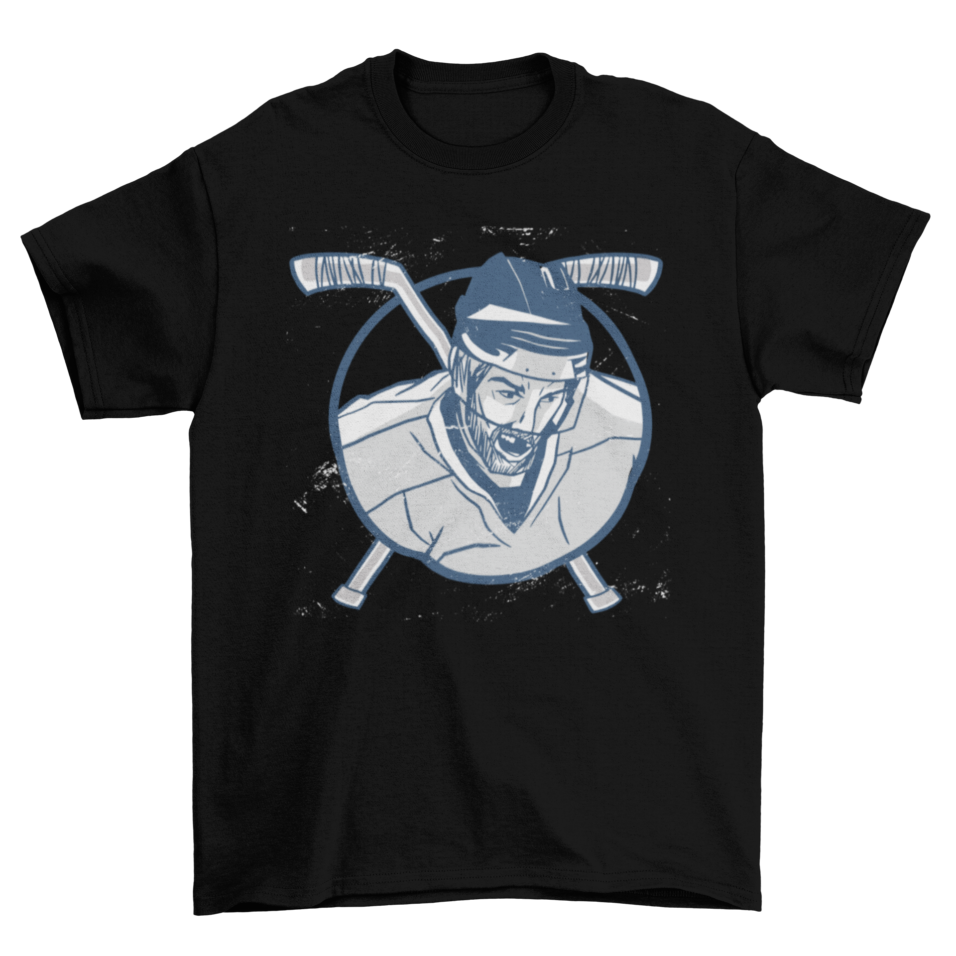 A humorous t-shirt featuring an ice hockey player design inside a round frame, perfect for old men who love hockey.