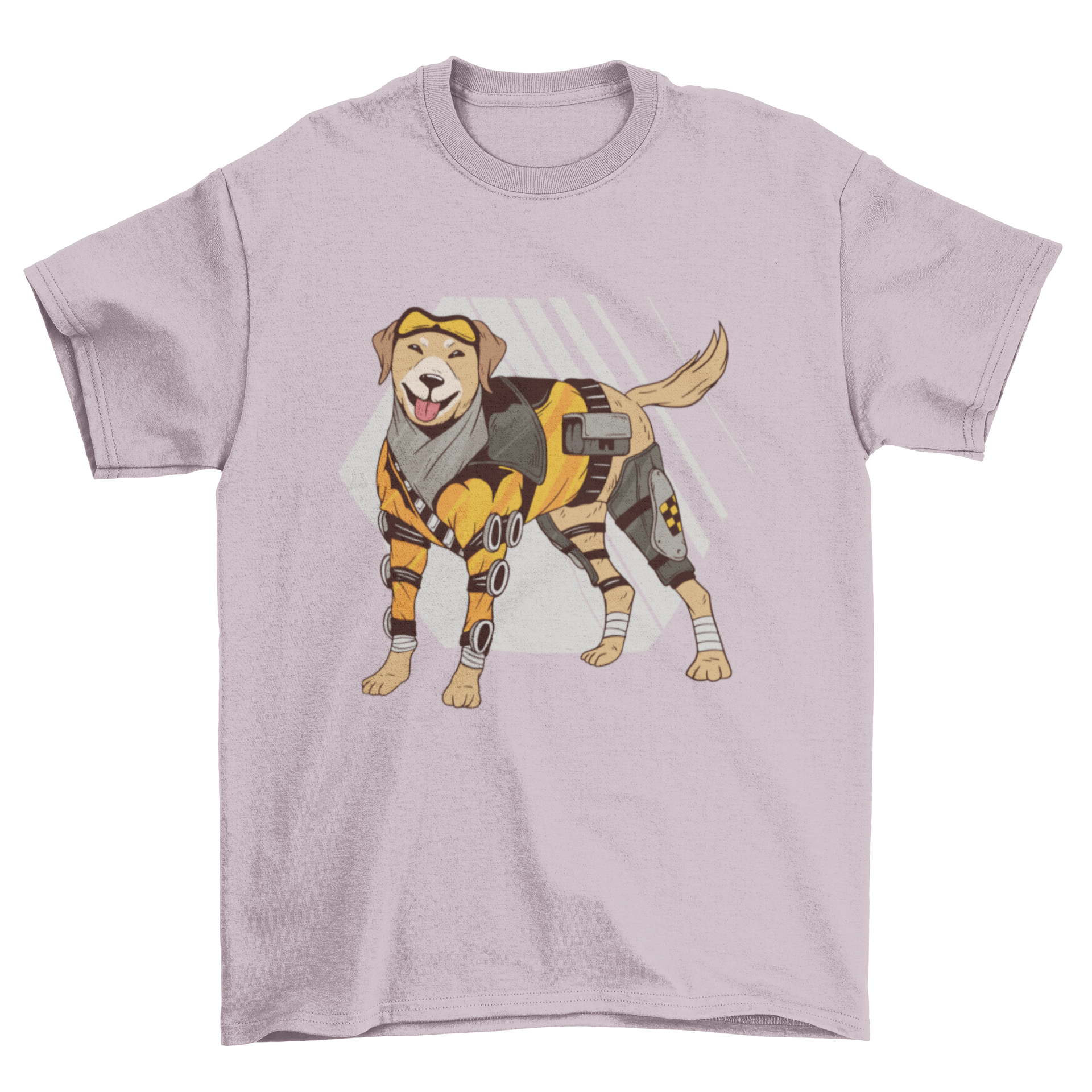 A stylish T-shirt featuring a unique design of a dog with mechanical parts, showcasing a blend of fashion and creativity.