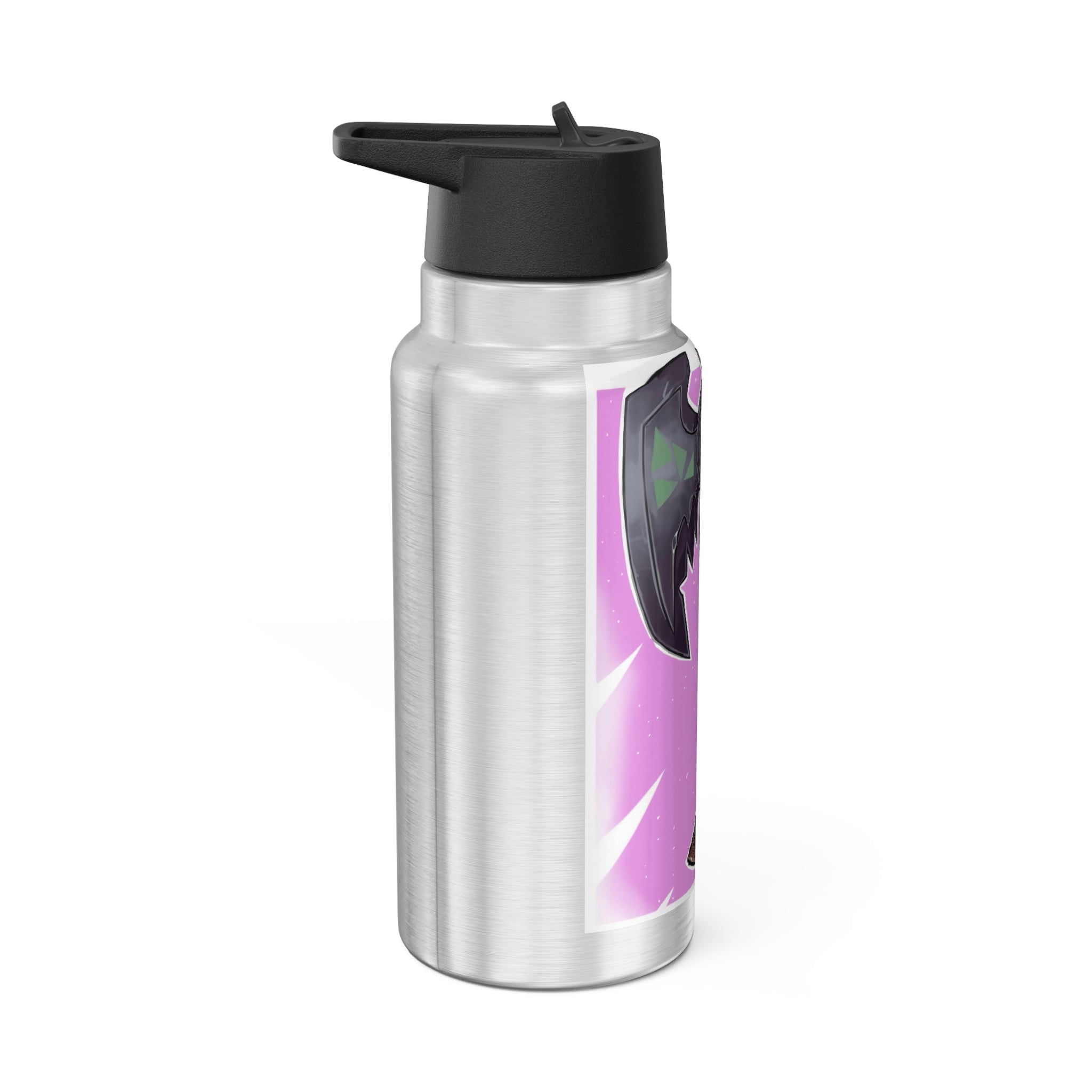 Axe Gator Tumbler in stainless steel with a black screw-on cap and a plastic straw, showcasing a customizable design.