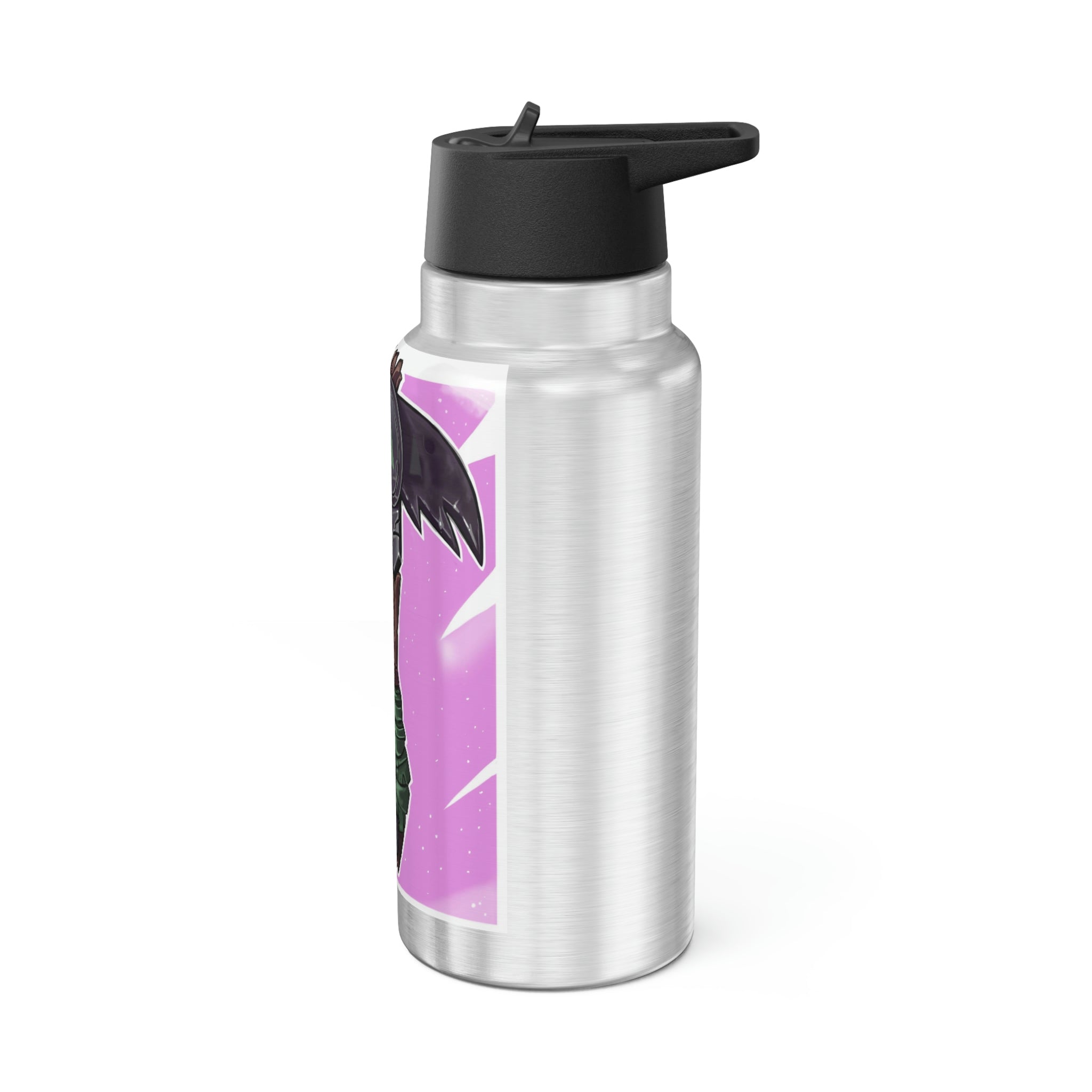 Axe Gator Tumbler in stainless steel with a black screw-on cap and a plastic straw, showcasing a customizable design.