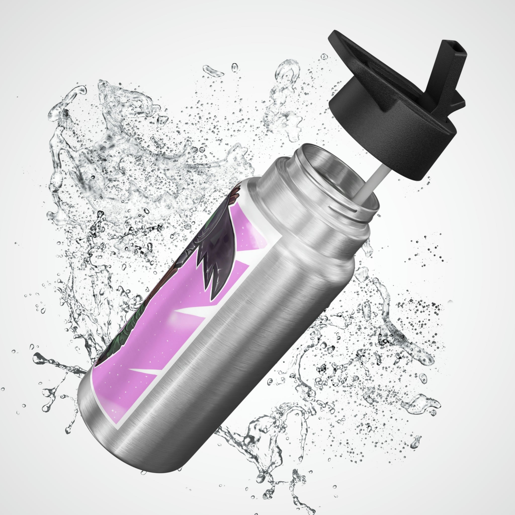 Axe Gator Tumbler in stainless steel with a black screw-on cap and a plastic straw, showcasing a customizable design.